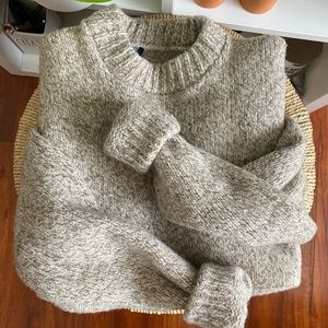 🍁🍂 Vintage Cozy Marled Heather Oatmeal Chunky Knit Wool Sweater 🍁🍂